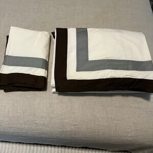 Restoration Hardware Sateen Duvet Cover with One Sham Queen Gray Stripe Cotton